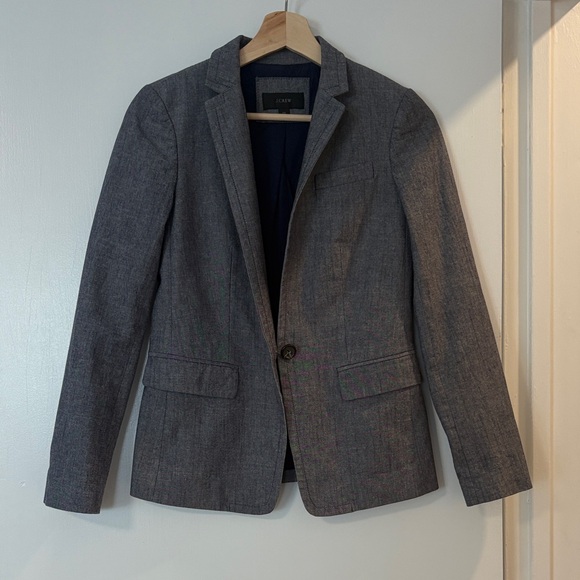 J. Crew Women’s Blazer 100% Cotton Structured Chambray Like Material Grey Blue - Picture 1 of 12